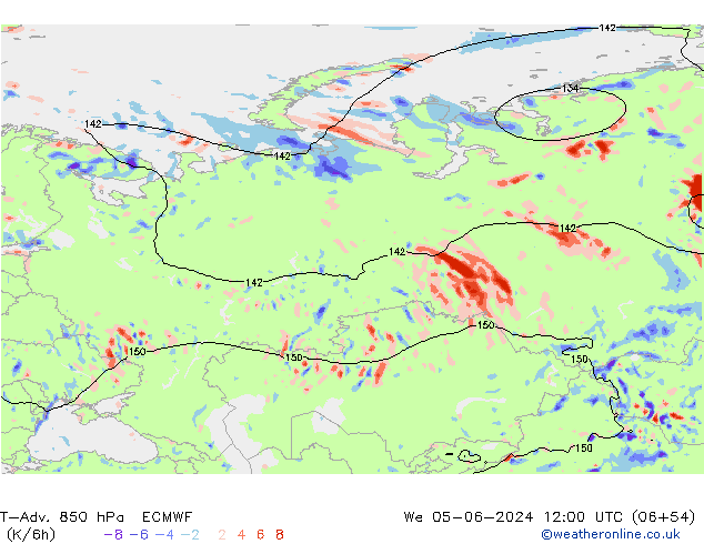 T-Adv. 850 hPa ECMWF mer 05.06.2024 12 UTC