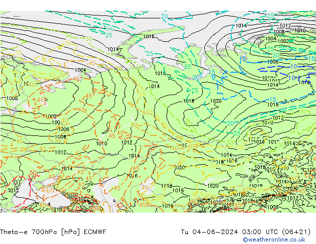 Theta-e 700hPa ECMWF wto. 04.06.2024 03 UTC