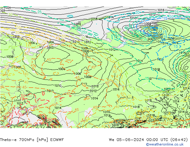 Theta-e 700hPa ECMWF Qua 05.06.2024 00 UTC