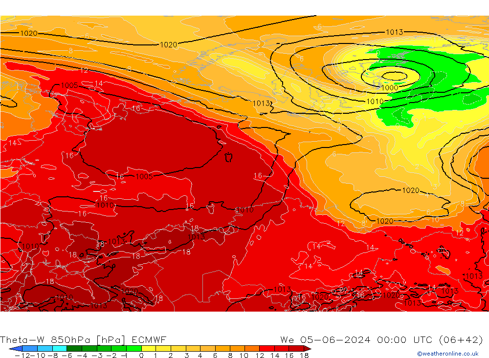 Theta-W 850hPa ECMWF mer 05.06.2024 00 UTC