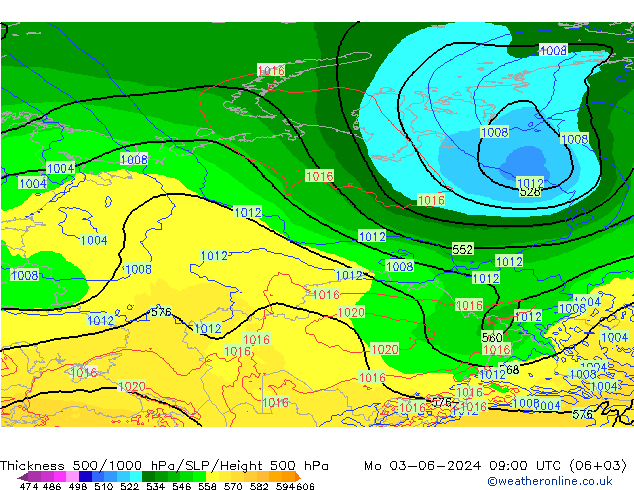 Thck 500-1000гПа ECMWF пн 03.06.2024 09 UTC