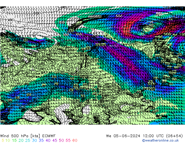 Wind 500 hPa ECMWF We 05.06.2024 12 UTC