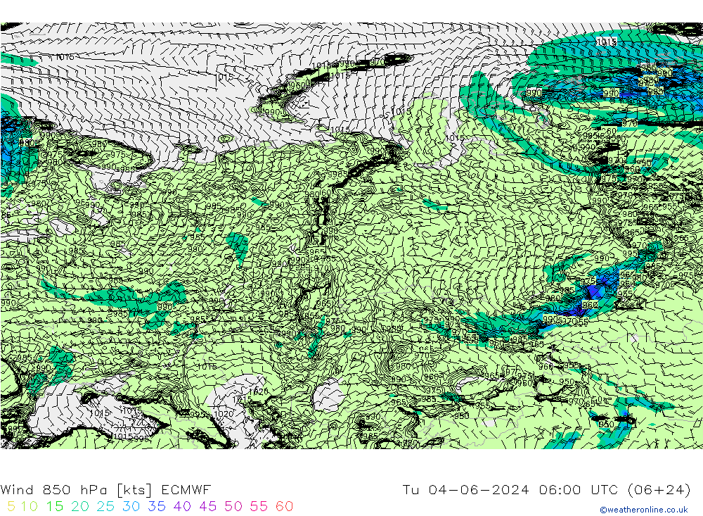 Wind 850 hPa ECMWF Di 04.06.2024 06 UTC