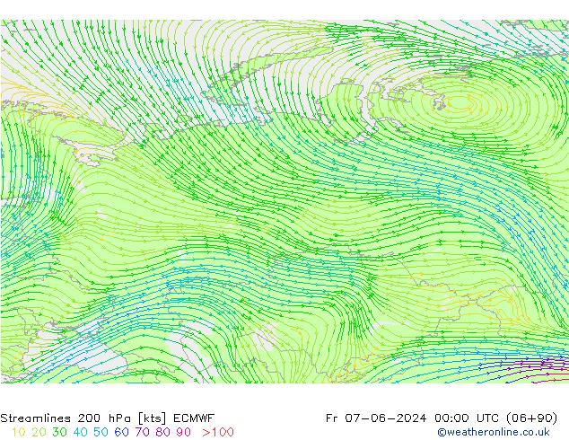 Stroomlijn 200 hPa ECMWF vr 07.06.2024 00 UTC