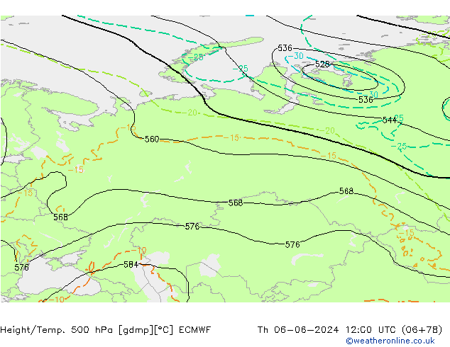 Hoogte/Temp. 500 hPa ECMWF do 06.06.2024 12 UTC