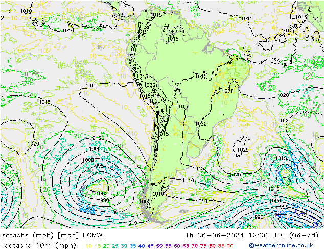 Isotachen (mph) ECMWF Do 06.06.2024 12 UTC