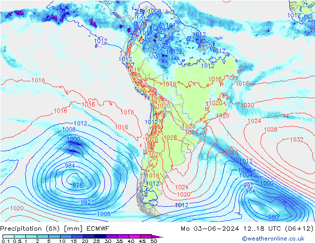 Z500/Rain (+SLP)/Z850 ECMWF pon. 03.06.2024 18 UTC