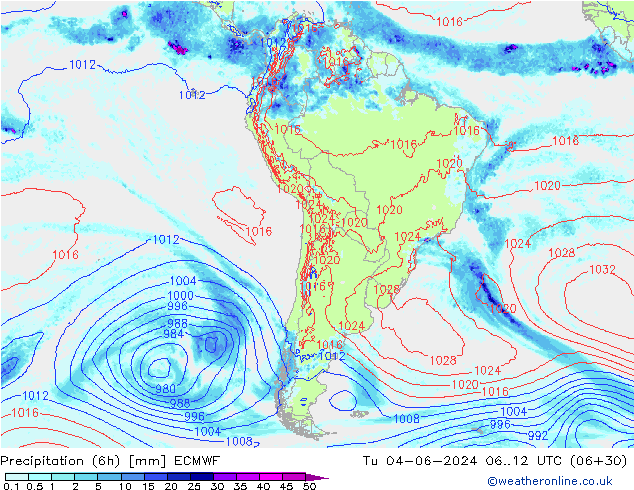 Z500/Rain (+SLP)/Z850 ECMWF Tu 04.06.2024 12 UTC