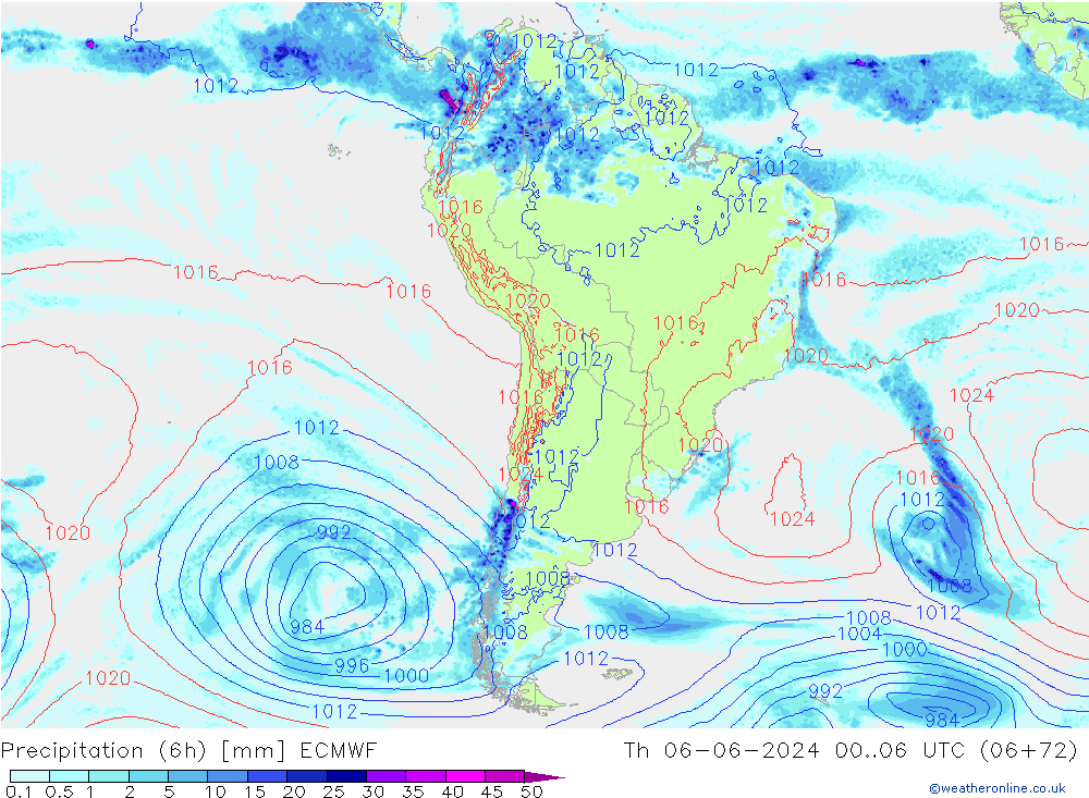 Z500/Rain (+SLP)/Z850 ECMWF gio 06.06.2024 06 UTC