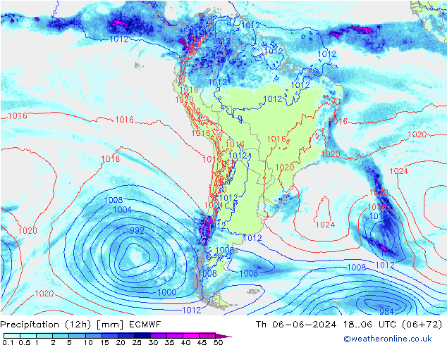 Precipitation (12h) ECMWF Th 06.06.2024 06 UTC