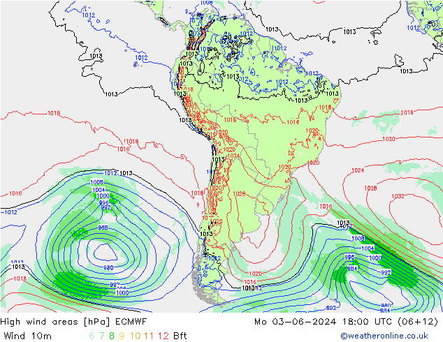 High wind areas ECMWF  03.06.2024 18 UTC