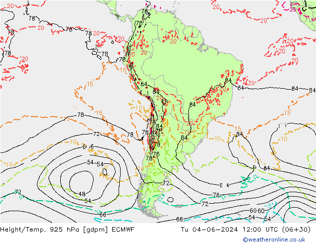 Height/Temp. 925 hPa ECMWF mar 04.06.2024 12 UTC