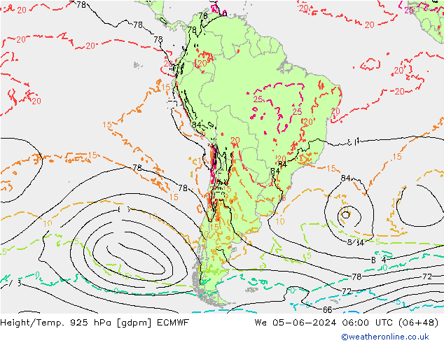 Height/Temp. 925 hPa ECMWF We 05.06.2024 06 UTC