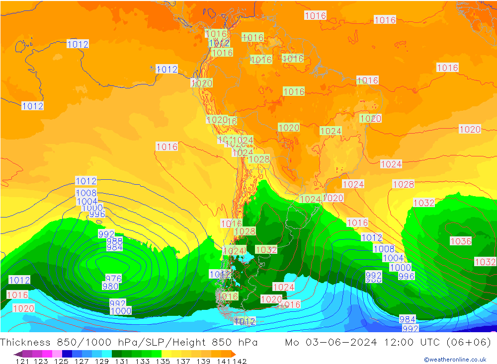 Thck 850-1000 гПа ECMWF пн 03.06.2024 12 UTC