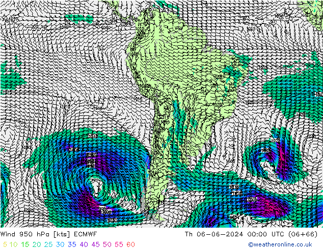 Viento 950 hPa ECMWF jue 06.06.2024 00 UTC