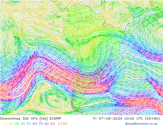 Streamlines 300 hPa ECMWF Fr 07.06.2024 00 UTC