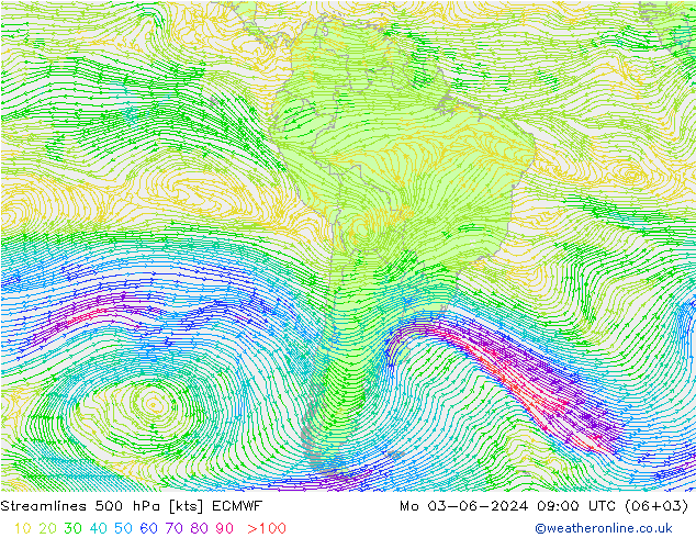 ветер 500 гПа ECMWF пн 03.06.2024 09 UTC
