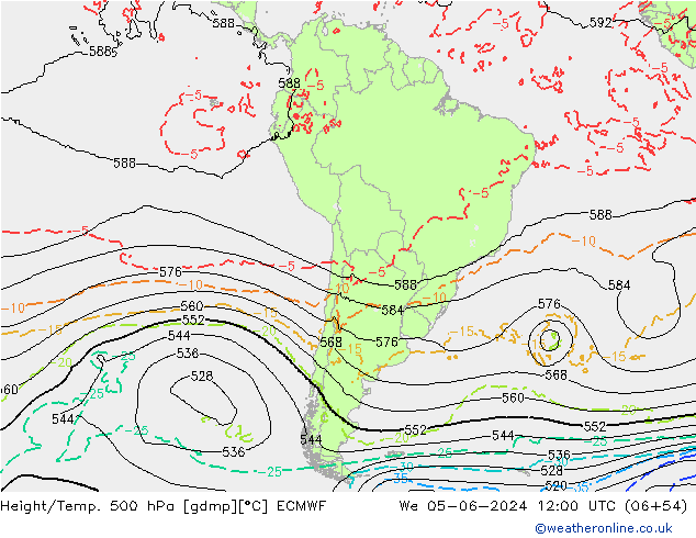 Z500/Rain (+SLP)/Z850 ECMWF Qua 05.06.2024 12 UTC