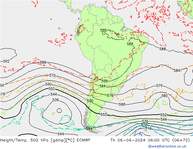 Geop./Temp. 500 hPa ECMWF jue 06.06.2024 06 UTC