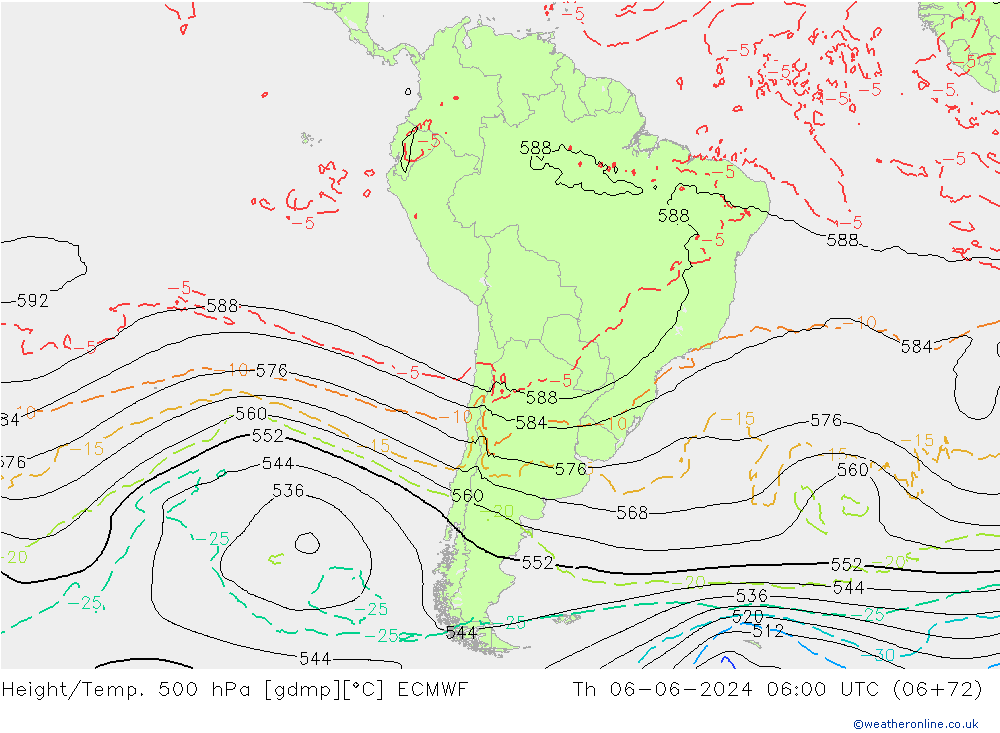 Z500/Rain (+SLP)/Z850 ECMWF gio 06.06.2024 06 UTC