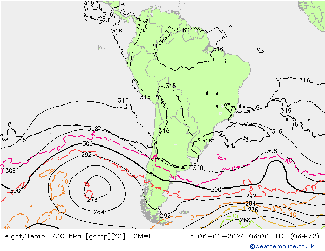 Height/Temp. 700 hPa ECMWF Th 06.06.2024 06 UTC