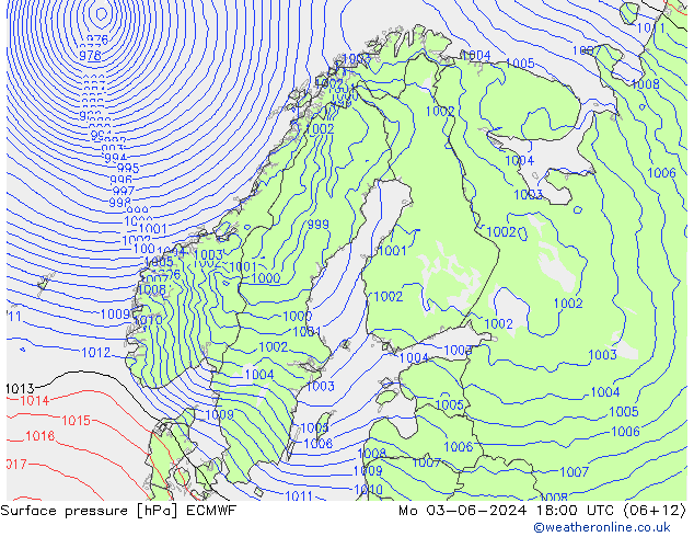 pressão do solo ECMWF Seg 03.06.2024 18 UTC