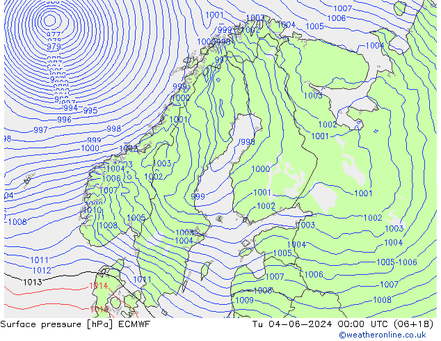 Atmosférický tlak ECMWF Út 04.06.2024 00 UTC