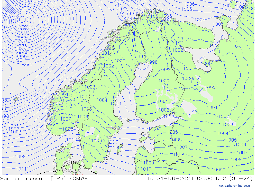 Surface pressure ECMWF Tu 04.06.2024 06 UTC