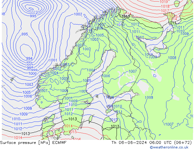 Presión superficial ECMWF jue 06.06.2024 06 UTC