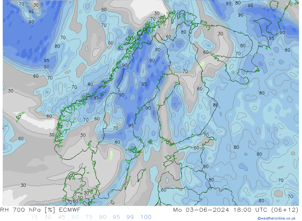 RH 700 hPa ECMWF Po 03.06.2024 18 UTC