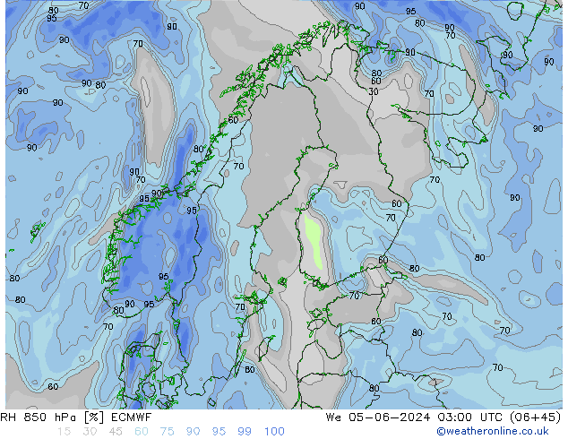 RH 850 hPa ECMWF mer 05.06.2024 03 UTC