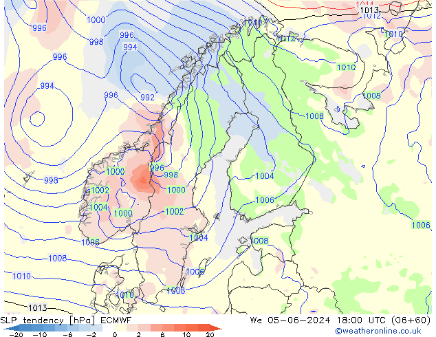 SLP tendency ECMWF We 05.06.2024 18 UTC