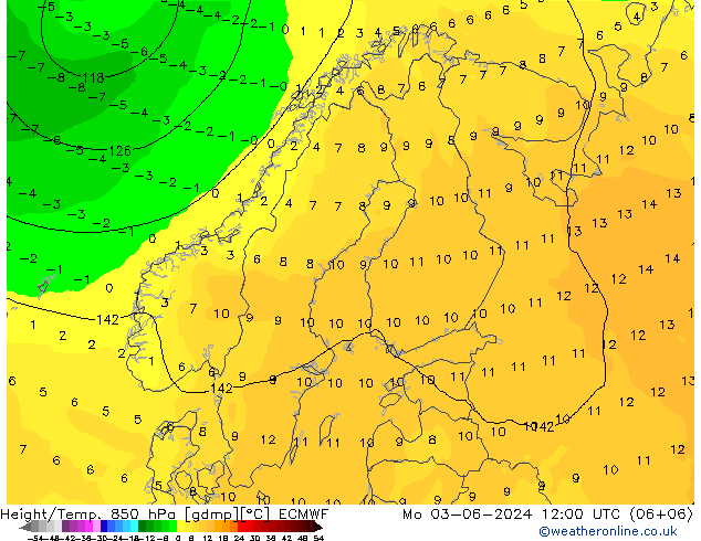 Z500/Rain (+SLP)/Z850 ECMWF Mo 03.06.2024 12 UTC