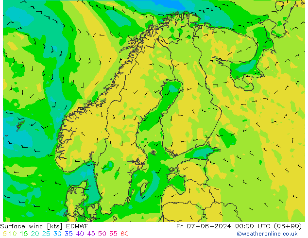 Vento 10 m ECMWF ven 07.06.2024 00 UTC