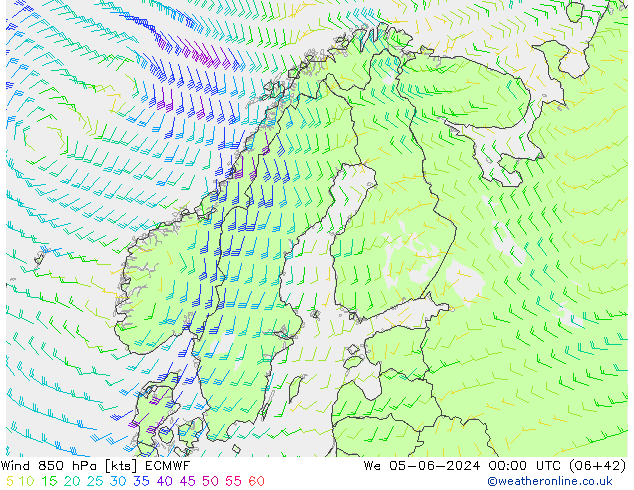 Wind 850 hPa ECMWF Mi 05.06.2024 00 UTC