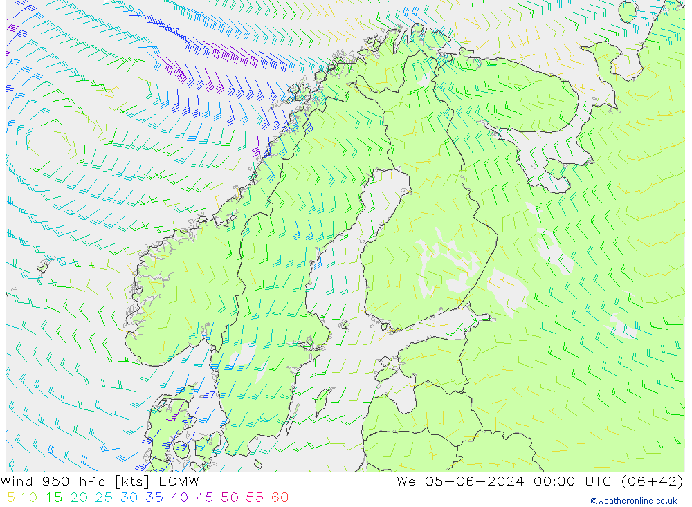 Wind 950 hPa ECMWF Mi 05.06.2024 00 UTC