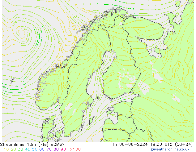 Linea di flusso 10m ECMWF gio 06.06.2024 18 UTC