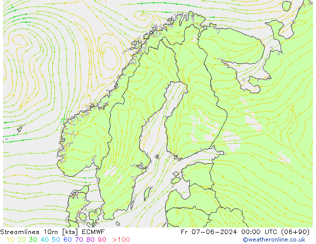 Ligne de courant 10m ECMWF ven 07.06.2024 00 UTC