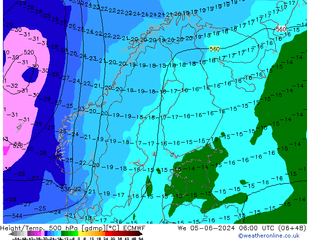 Z500/Rain (+SLP)/Z850 ECMWF Mi 05.06.2024 06 UTC