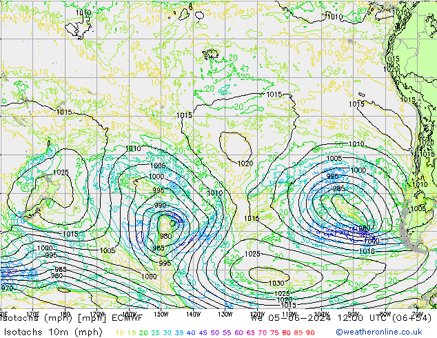 Isotachs (mph) ECMWF We 05.06.2024 12 UTC