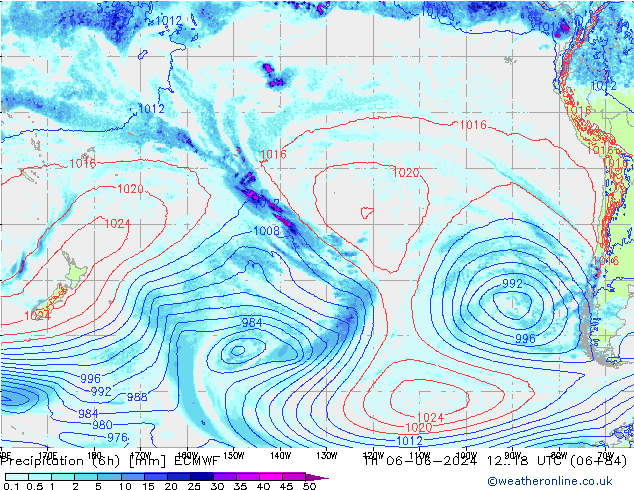 Totale neerslag (6h) ECMWF do 06.06.2024 18 UTC