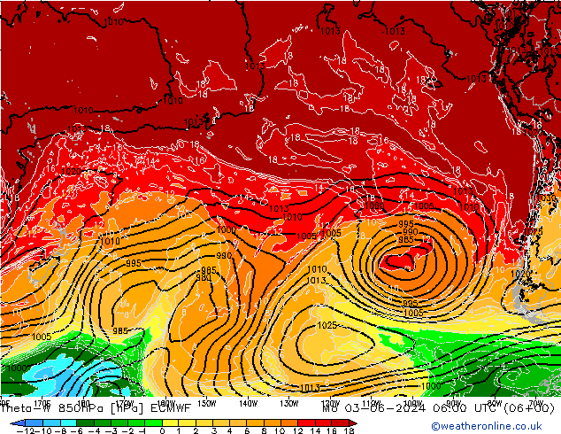 Theta-W 850hPa ECMWF pon. 03.06.2024 06 UTC