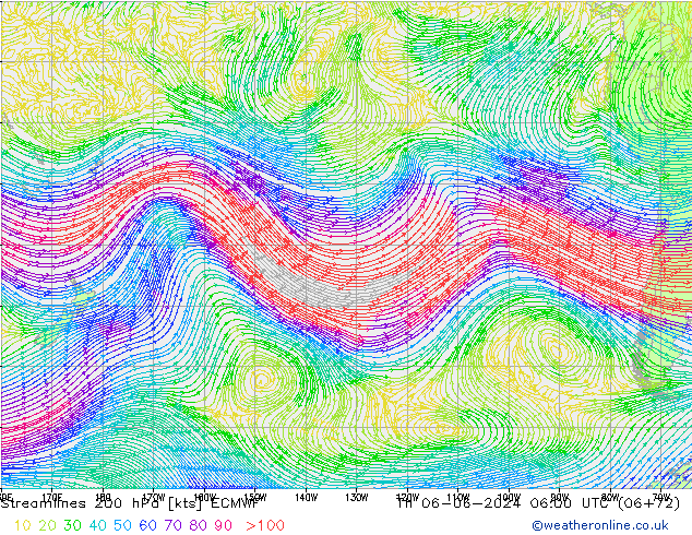 Streamlines 200 hPa ECMWF Th 06.06.2024 06 UTC