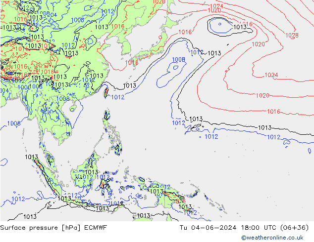 Surface pressure ECMWF Tu 04.06.2024 18 UTC