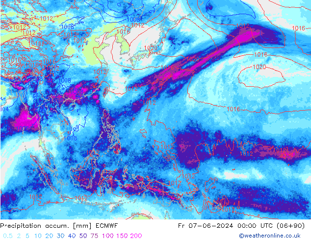 Precipitation accum. ECMWF Pá 07.06.2024 00 UTC