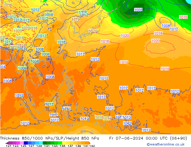 Thck 850-1000 hPa ECMWF ven 07.06.2024 00 UTC