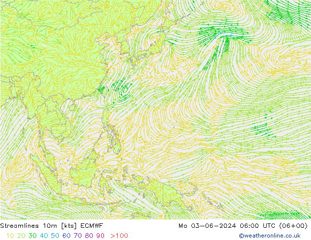 Stroomlijn 10m ECMWF ma 03.06.2024 06 UTC