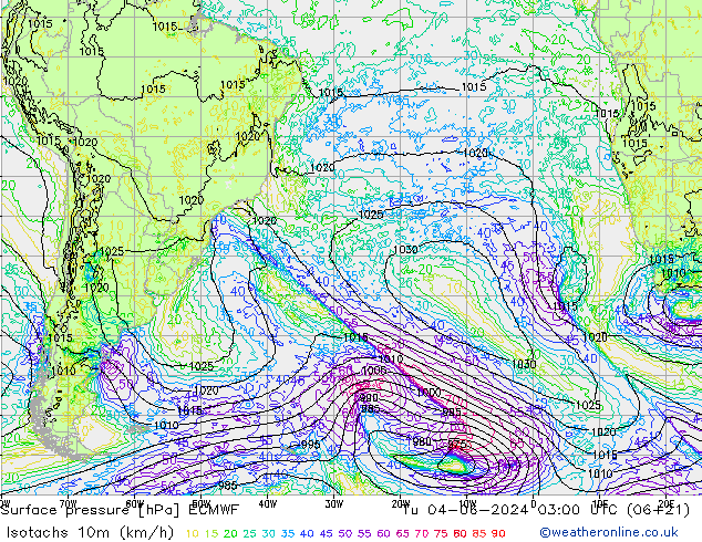 Isotachs (kph) ECMWF Tu 04.06.2024 03 UTC