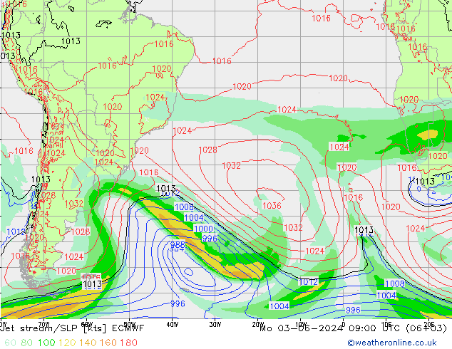 Jet stream/SLP ECMWF Mo 03.06.2024 09 UTC