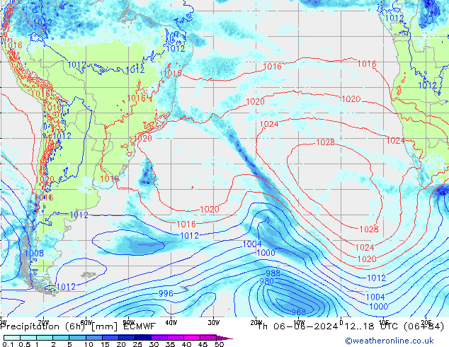 Z500/Rain (+SLP)/Z850 ECMWF Čt 06.06.2024 18 UTC